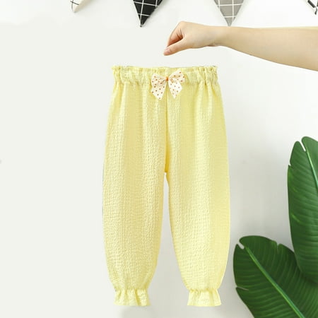 BLTIBY 2024 Baby-Girls Pants Toddler Baby Girls Solid Colour Elastic Waist Long Lantern Pants Leggings Baby Pants Toddler Girl Baby Comfortable Pants Newborn Girl Pants Yellow 1Y