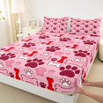 thumbnail image 3 of Manfei Dog Paw Print Fitted Sheet Full, Cute Cartoon Bone Bed Set, Rose Red, 3pcs, 1 Fitted Sheet and 2 Pillowcases, 3 of 6