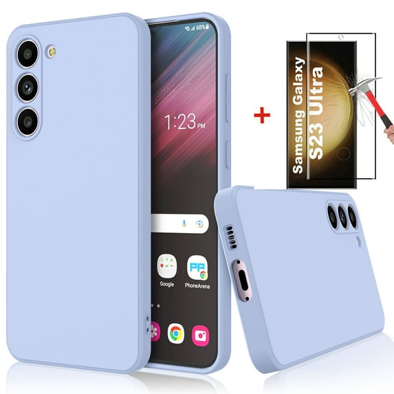 Njjex for Galaxy S23 Plus 5G Phone Case, Samsung S23 Plus Case with 1 Pack Tempered Glass Screen Protector for Women Men, Liquid Silicone Slim Silky-Soft Protective Case Samsung S23 Plus 5G, Purple