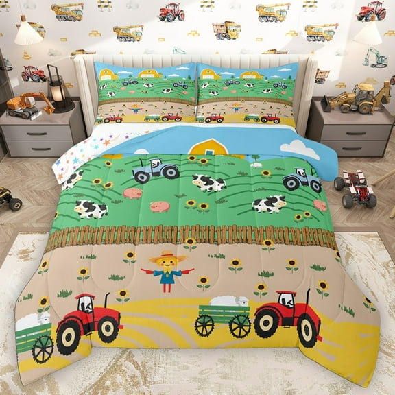 Homewish Cartoon Animal Cow Pig Bedding Comforter Set 2pcs for Preppy Kids Children,Kawaii Truck Twin Comforter Sets Microfiber,Cute Farmhouse Breathable Bedding Set,Luxury Bedroom Decor,Reversible