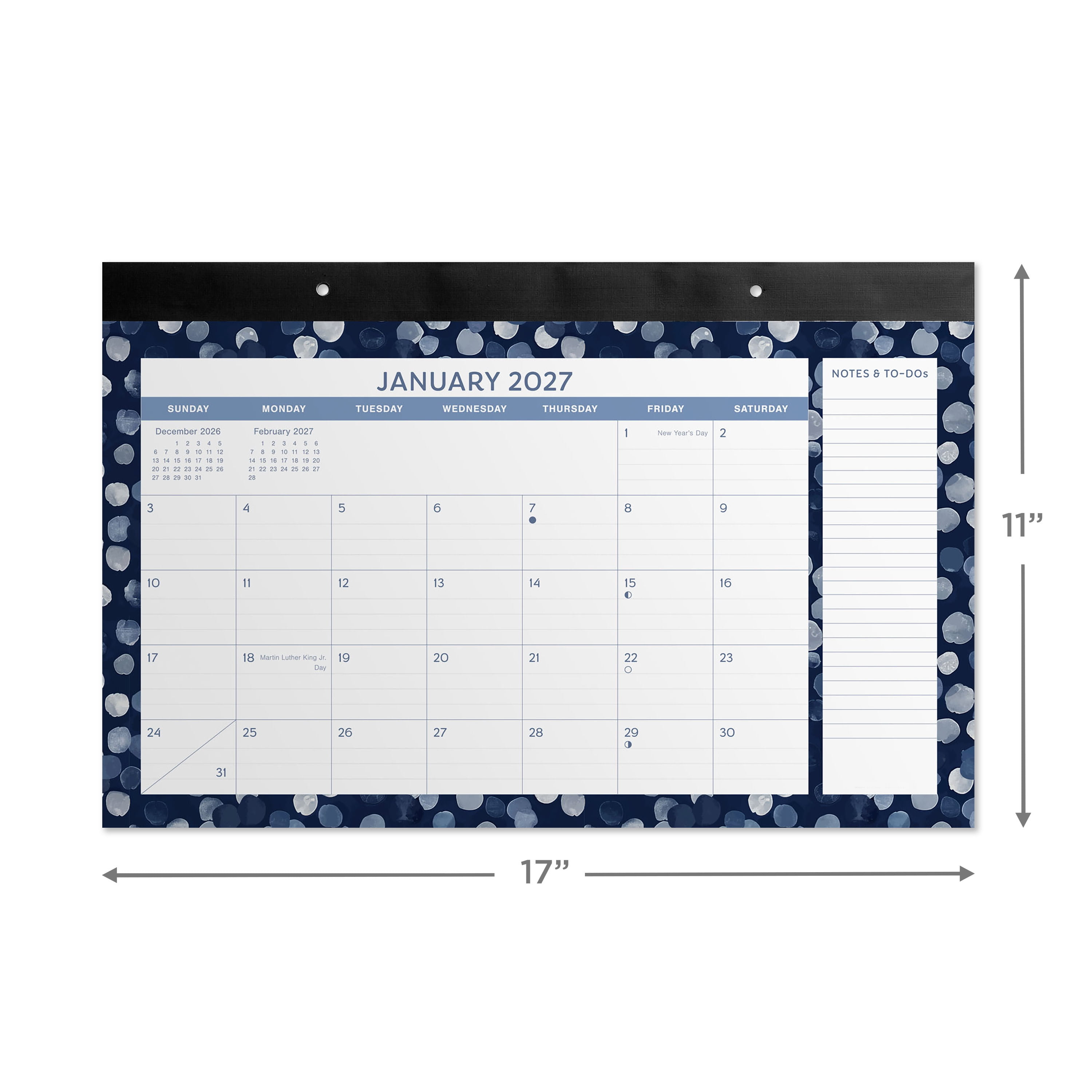 2027 Pen+Gear Blue Dot Desk Pad Calendar 17x11 January-December Gridded