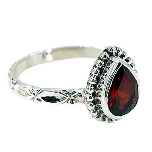 Navya Craft Garnet 925 Sterling Silver Handmade Women Statement Ring, Garnet Jewelry Size 7.0
