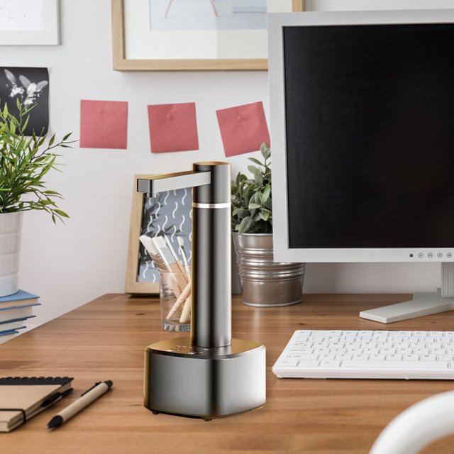 Bomba De Agua Eléctrica 220V 4W Dispensador de agua automático USB 1200mA Bomba de agua eléctrica de escritorio (Negro)