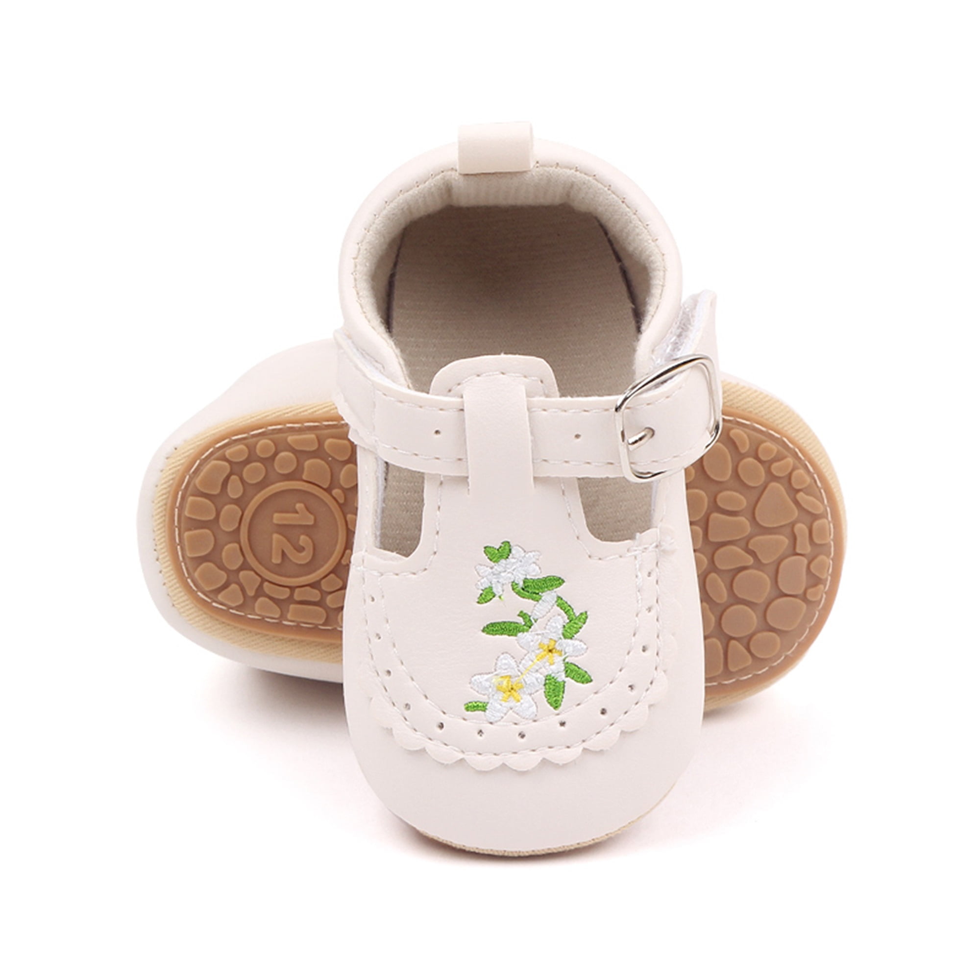 セール   Princess Walk first class Infant Baby Girls Princess Shoes with Flower Embroidery, Soft PU