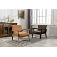 thumbnail image 2 of Guyou Wooden Accent Chair, Modern Faux Leather Upholstered Reading Armchair for Living Room Bedroom Study, Tan, 2 of 7