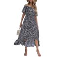 thumbnail image 4 of VISgogo Vestido de mujer, estampado floral, hombros descubiertos, manga corta, decoración de botones, dobladillo con volantes, vestido de blusón VISgogo  moda, 4 of 9