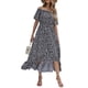 thumbnail image 4 of VISgogo Vestido de mujer, estampado floral, hombros descubiertos, manga corta, decoración de botones, dobladillo con volantes, vestido de blusón VISgogo  moda, 4 of 9