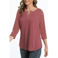 thumbnail image 3 of 3/4 Sleeve Raglan Shirts for Women Color Block Henley Blouse Button Tunic Tops(B-Wine Red S), 3 of 5