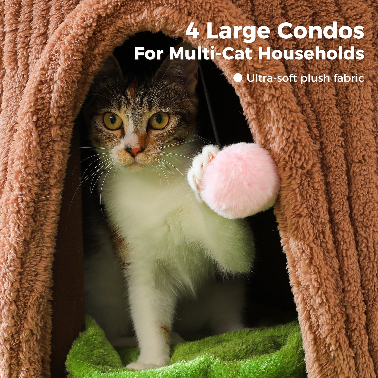 Pefilos 68" Tall Forest Cat Tree Tower with 4 Condos, Flower Top Bed & Thick Scratching Post (φ3.8in), Large Heavy Duty Tree That Looks Like a Tree for Multi-Cat, Brown