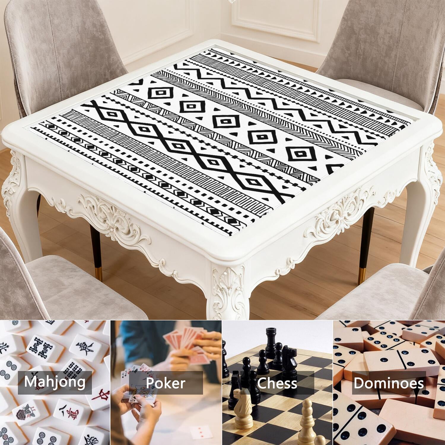Premium Boho Design Non-Slip Playing Mat for Game Nights 31.5x31.5 Inch Rubber Mahjong Surface with Quiet Features for Card Games and Board Games