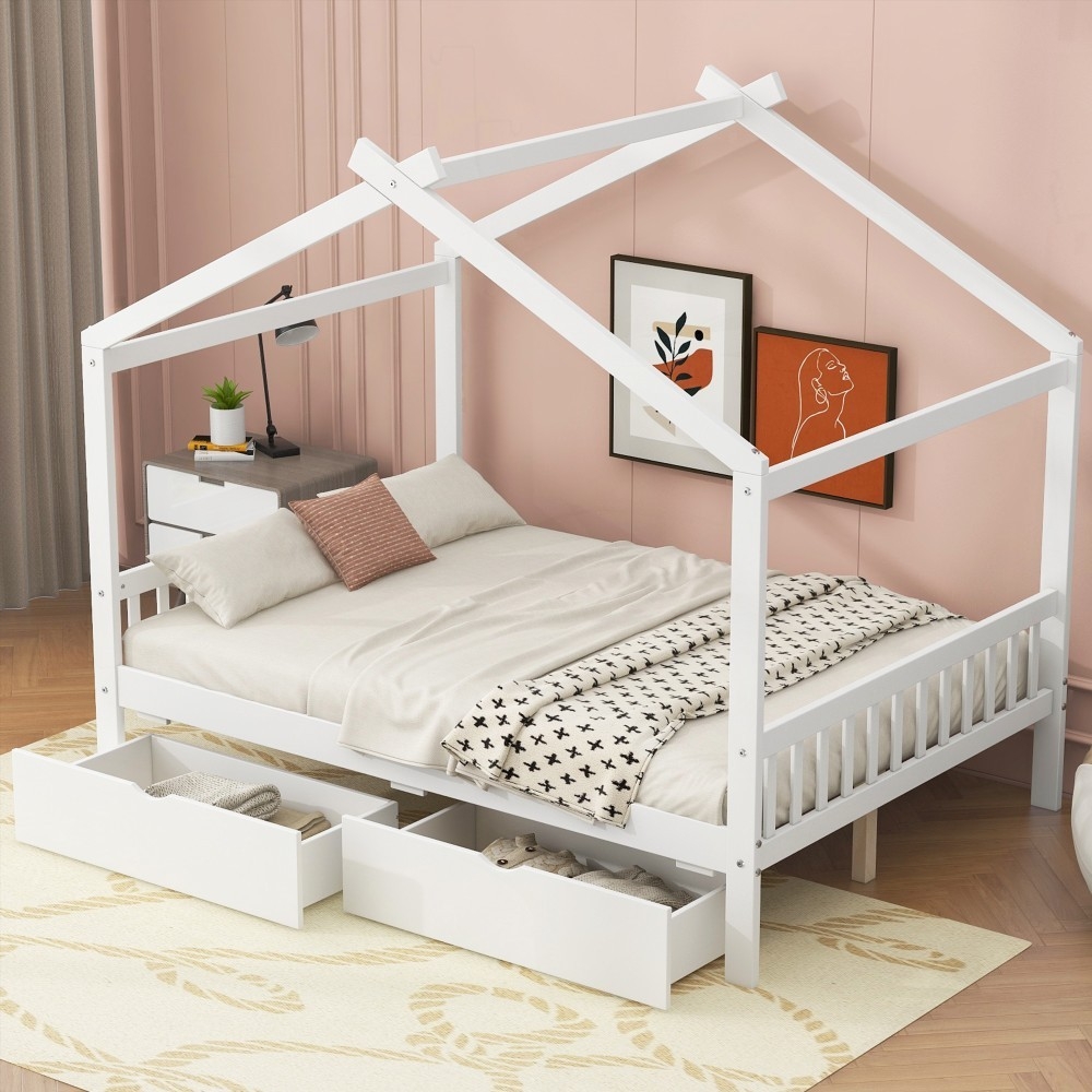 Bed with Storage Drawers & Roof Design - Full Size