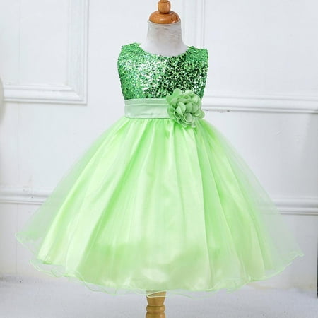 

Xinhuaya Little Girls Sequin Mesh Tulle Dress Sleeveless Flower Party Ball Gown 3-10 Years
