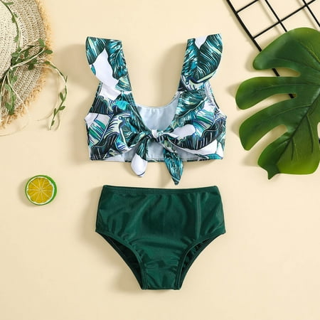 

CHGBMOK Summer Toddler Swimsuit Kids Baby Girls Fashion Cute Print Ruffles Bikini Swimsuit Set