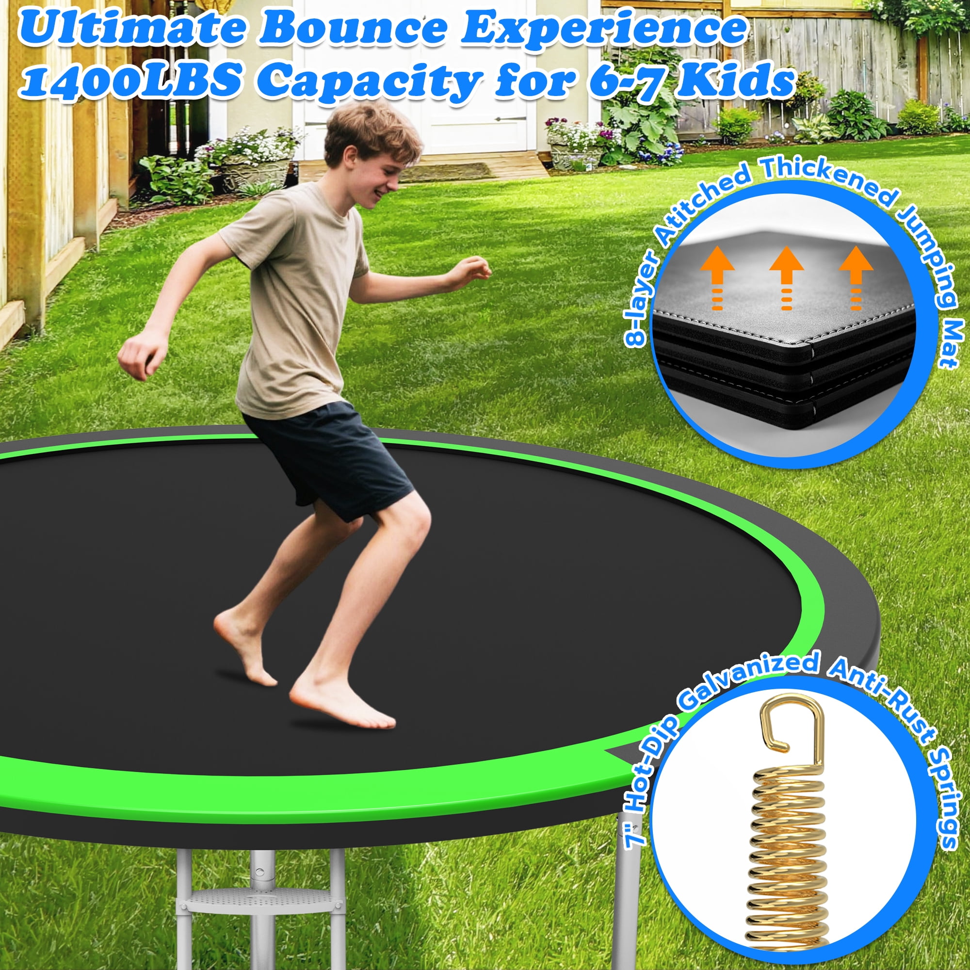 Cochan Trampoline 16 FT for Kids and Adults, 1500LBS Ourdoor 16FT Trampoline with Enclosure Net and Ladder, Heavy Duty Trampoline for 8-9 Children, Anti-Rust, Easy Assembly, Birthday Gift