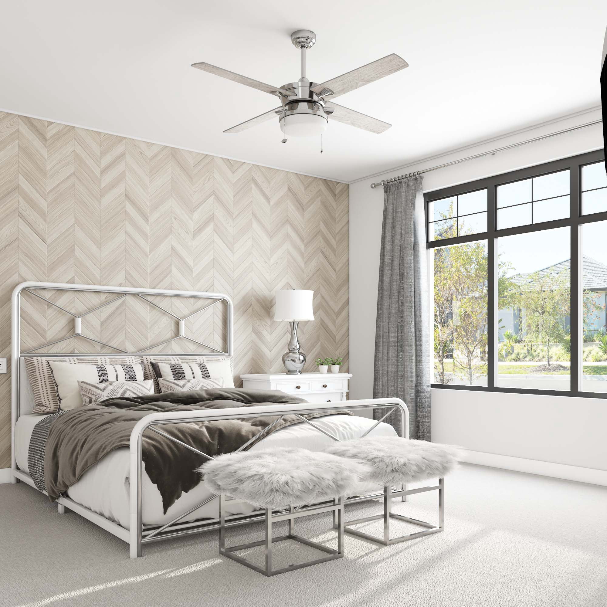 Better Homes & Gardens Blair 52" Nickel Modern Indoor Ceiling Fan with Light, 4 Blades, Pull Chains & Reverse Airflow