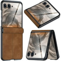 ShieldFlex Compatible with Motorola Razr Ultra 2025 Case with Built-in Screen Protector,for Razr Ultra 2025 Shockproof Hinge Protection Slim Hard Cover Leather Matte Case for Moto Razr 60 Ultra,Brown