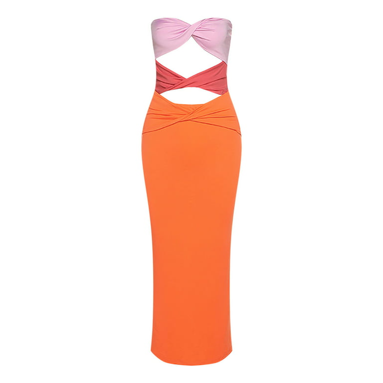 CLEARANCE Tube Top Dress V Neck for Women Orange Dresses Women