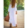 thumbnail image 2 of Women Summer Long Sleeve Neck Maxi Linen Shirt Dress Loose Button Down Tunic Shift Dress White XXXL, 2 of 6