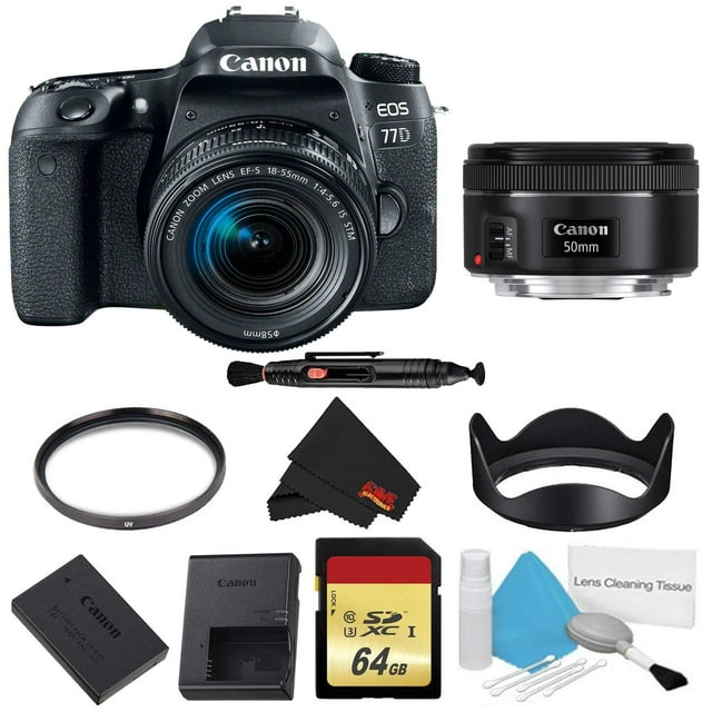 Canon EOS 77D DSLR Camera with 18-55mm Lens Bundle w/ Memory Kit + 50mm Lens (Intl Model)