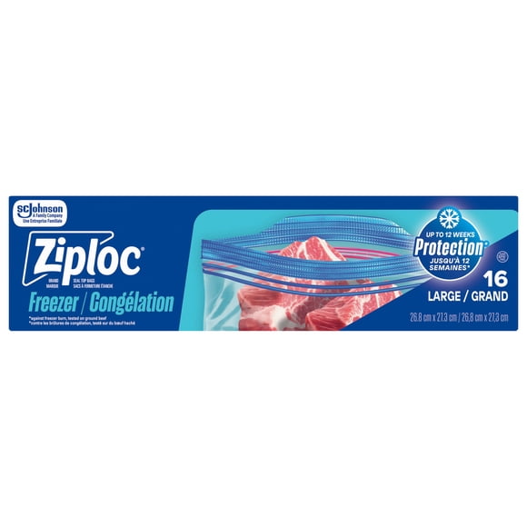 Ziploc Large Freezer Bags, Seal Top, Stay Open Design, 16 Bags
