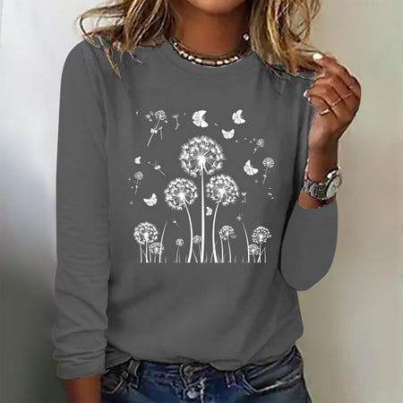 Spring Tops for Women Long Sleeve Shirts for Women Plus Size Women’s Printed Round Neck Pullover Casual Women’s Womens Fall Clothing New Arrivals