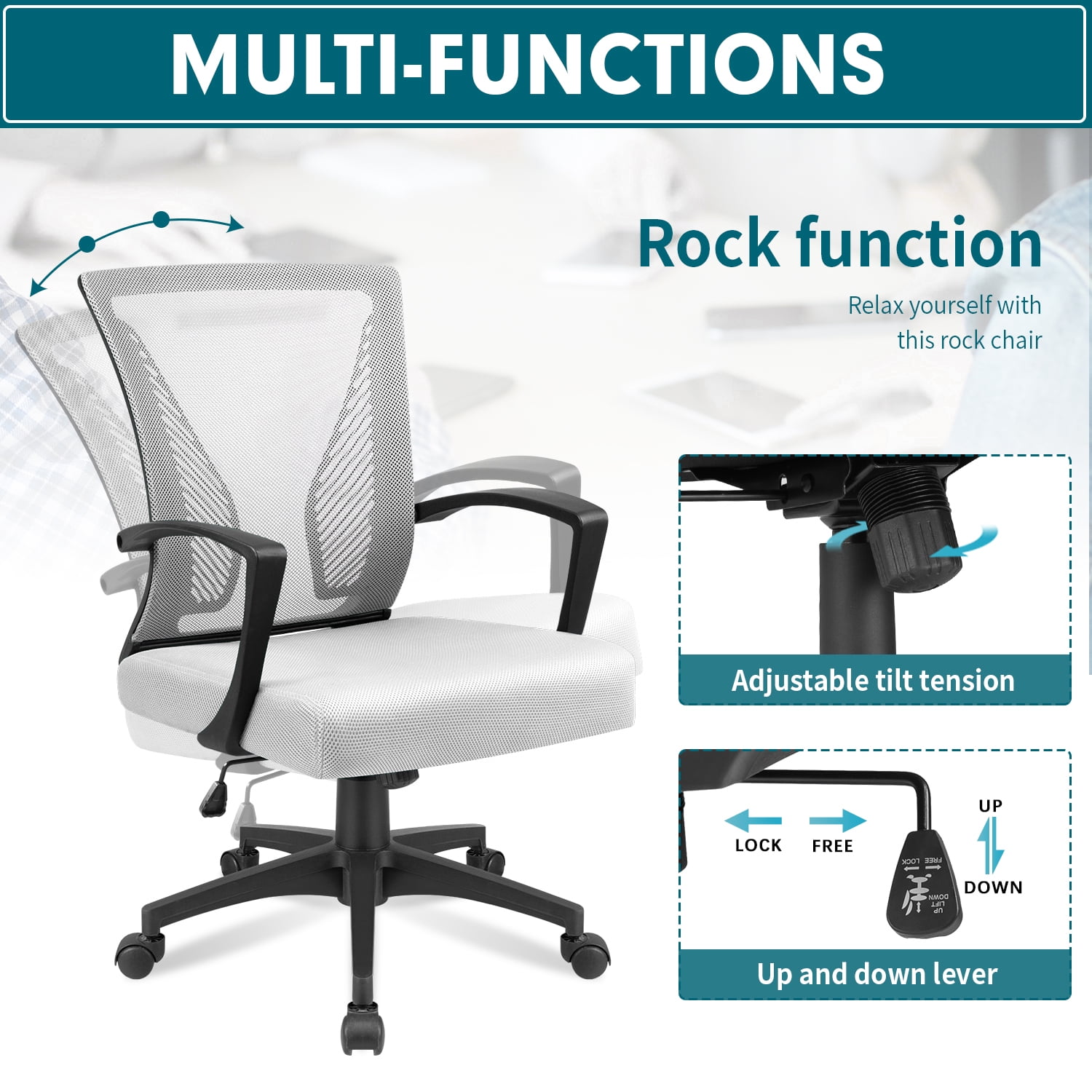 Walnew Mid-back Mesh Office Chair Desk Chair Computer Task Chair with Lumbar Support and Armrest(White)