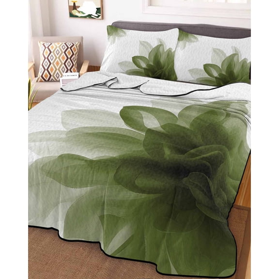 Sage Green Twin Size Down Alternative Comforter, Lightweight Comforter Quilt Bedding Set with Pillow Shams Boho Modern Floral Abstract Ombre Leaf White All Seasons Bed Comforter Duvet Insert 68"x86"