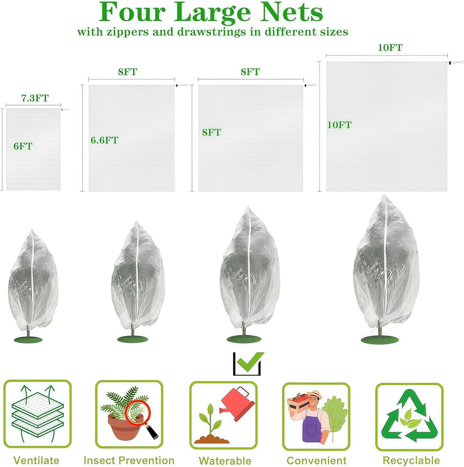 2 Pack Drawstring Blueberry Netting for Bushes - Easy Install Reusable Garden Netting, Protective Mesh for Fruit Trees & Tomato Plants, Blocks Birds, Squirrels & Insects
