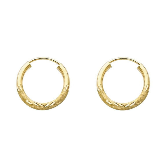 14k Yellow Gold 2mm Thick Diamond-Cut Endless Hoop Earrings (15mm)