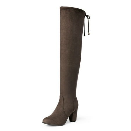 

DREAM PAIRS Women s Fashion Thigh High Over The Knee Boots Block Mid Heel Long Sexy Faux Fur Boots HIGHLEG KHAKI Size 6