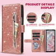 thumbnail image 6 of Dteck Glitter Wallet Case for Samsung Galaxy Z Fold 7, Sparkly Luxury PU Leather Flip Folio Kickstand Cover Zipper Pocket Women Purse Protective Case with Card Holder Detachable Wrist Strap,Rosegold, 6 of 6