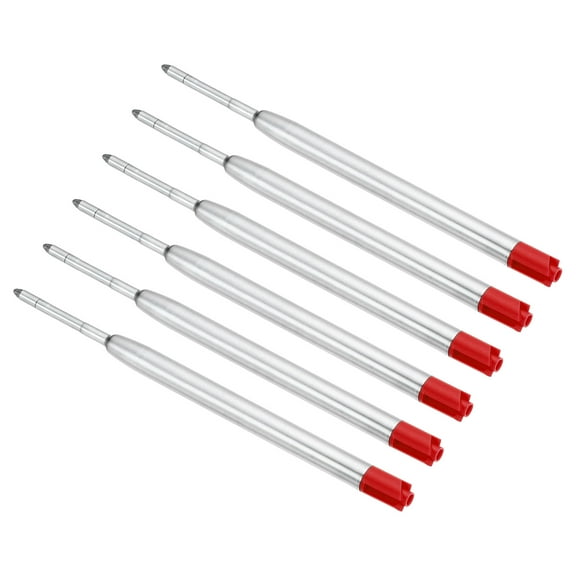 Uxcell 1mm Pen Ink Refills, 6 Pcs Ballpoint Refill Medium Point Metal Compatible Replacement for Pen Writing, Red