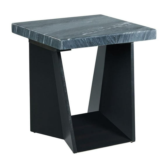 Pemberly Row Contemporary Square End Table with Dark Marble Top