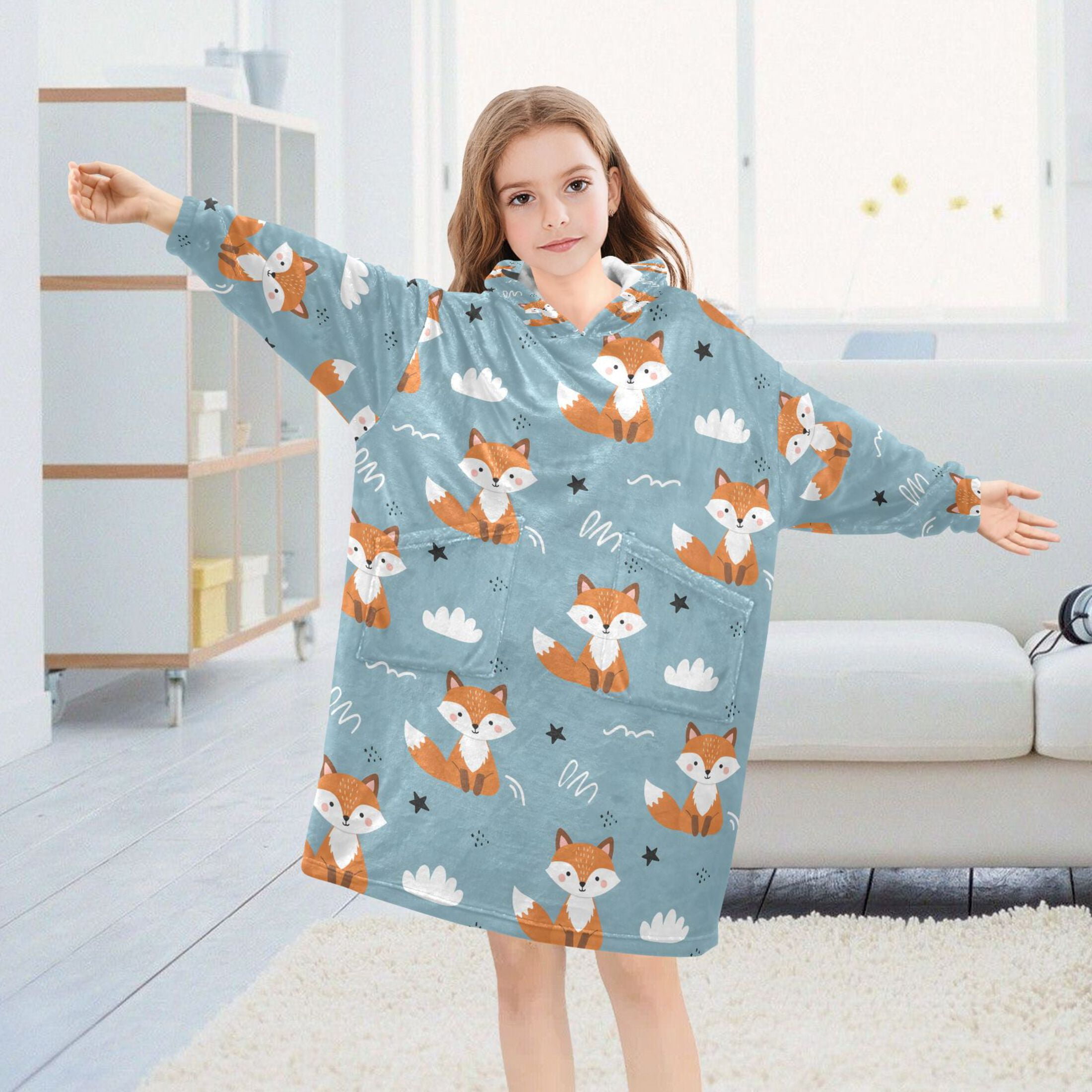 joogoo Wearable Blanket Cartoon Fox Hoodie for Oversized Sherpa Hooded 3-14 YR M