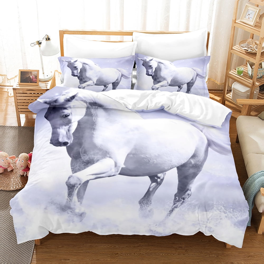 Horse Duvet Cover Set Animal Theme Bedding Set 2pcs for Kids Boys Teens