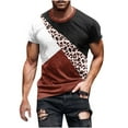 thumbnail image 2 of Fnnxeal Mens Mint Green Leopard Print Color Block T-Shirt Muscle Fit Stretch Polyester Short Sleeve Streetwear Casual Tee,Size XL, 2 of 5