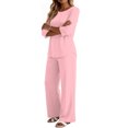 thumbnail image 5 of 2 Piece Sets for Women 3/4 Length Sleeve Lounge Sets Summer Beach Vacation Travel Outfits Tops and Wide Leg Pants Sets Pink XL, 5 of 6