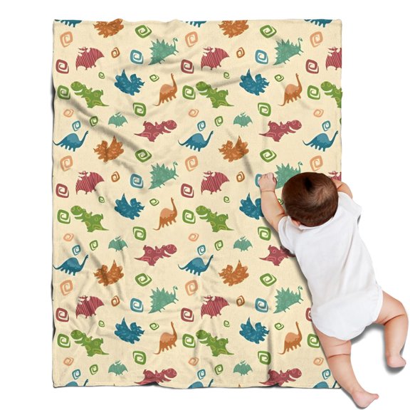 Colorful Cartoon Dinosaurs Geometric Pattern Blanket,Comfortable Soft Lamb Wool Throw Blanket,All Season,Warm Lightweight Blankets for Sofa Bed Couch Living Room Chair,30"x40"