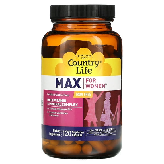 Max for Women, Multivitamin & Mineral Complex, Iron Free, 120 Vegetarian Capsules, Country Life