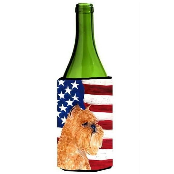 Usa American Flag With Brussels Griffon Wine Bottle   Hugger - 24 oz.