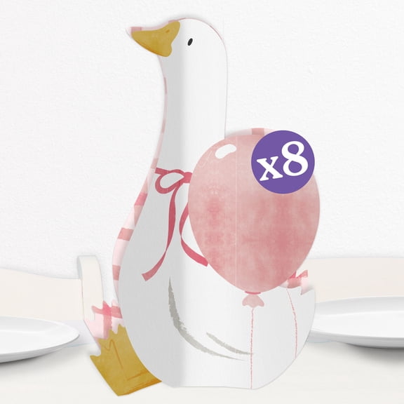 Big Dot of Happiness 3D One Silly Goose Pink Centerpiece Table Decorations, Assorted Set of Freestanding Girl 1st Birthday Party Centerpieces - 8 Count