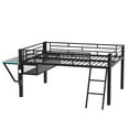 thumbnail image 4 of Euroco Metal Frame Desk LED Light Full Loft Bed with Under Bed Storage for Kids Teens Black, 4 of 12