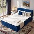 thumbnail image 3 of Vcatnet 16.7" Boneless Queen Size Bed Frame with Mattress, 2-in-1 Corduroy Platform Cloud Bed, No Assembly Bed and Mattress, Blue, 3 of 12