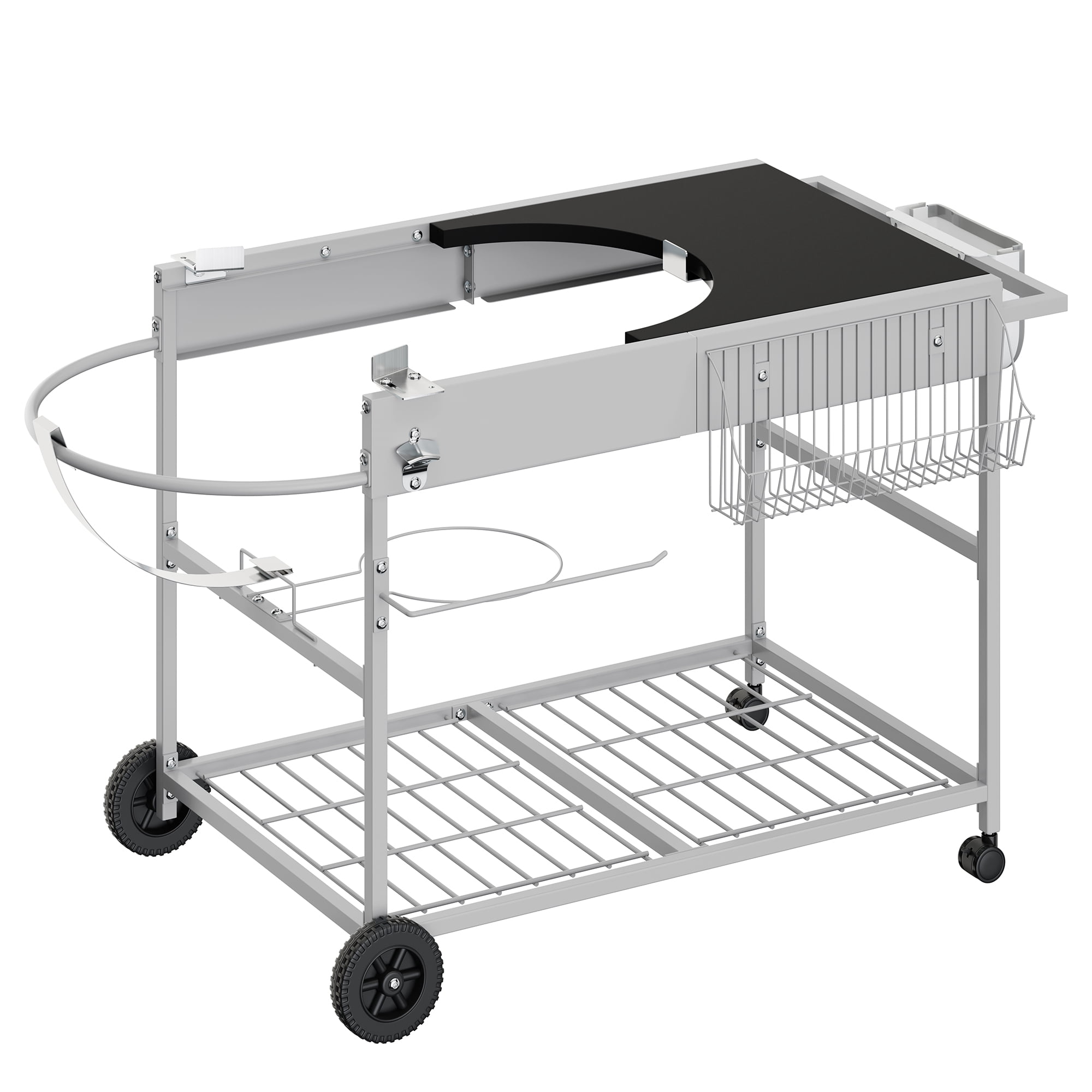 Walsunny Outdoor Grill Prep Table Cart for Weber 22"&18" Kettle, Universal Grill Table Stand Cart for Performer, Master-Touch, JumboJoe Charcoal Grills with Sliding Lid Rack, Lockable Wheels