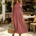 thumbnail image 5 of Guieoi Dresses for Women 2026 Fall Winter Round-Neck Long-Sleeve Dress with Pockets and Cuffed Sleeves Pink M, 5 of 7