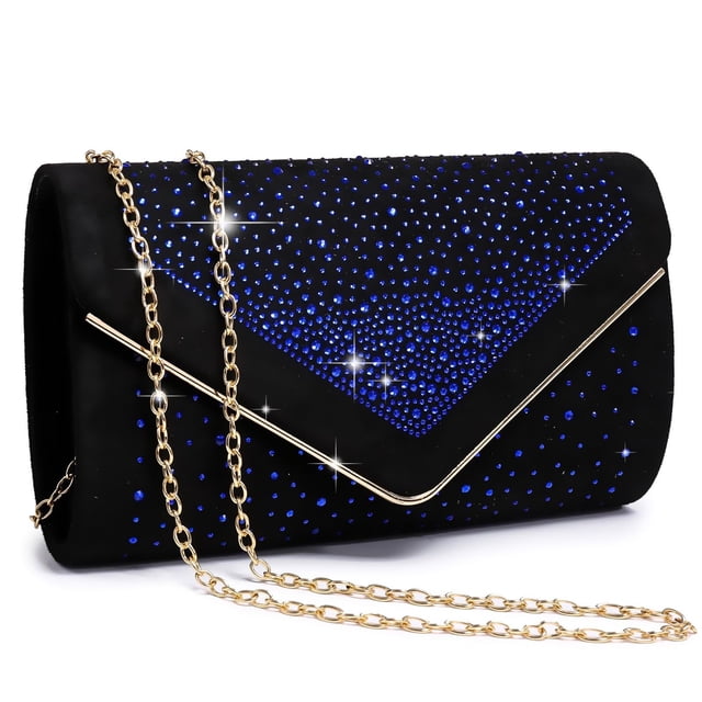 Bolso de noche Dasein Rhinestone de gamuza sintética para mujer, azul