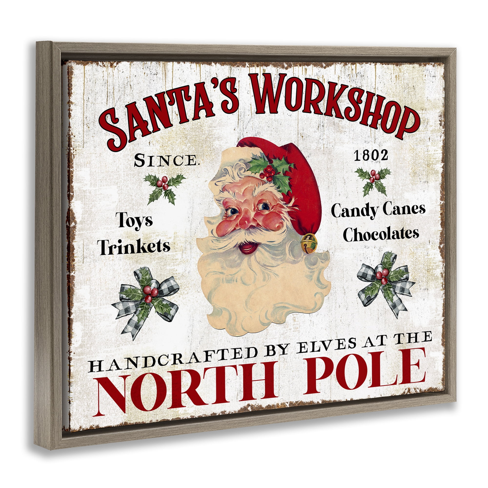 Stupell Industries North Pole Santa's Workshop Holiday Painting Brown Floater Framed Canvas Art Prints Wall Art, 31 x 25