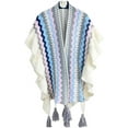 thumbnail image 2 of Women's Knit Stripe Ethnic Flounced Bohemian Tasseled Poncho Shawl, 2 of 3
