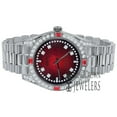 thumbnail image 2 of Mens Red Dial Simulated Diamond White Gold Tone 40mm Full Stainless Steel Watch, 2 of 8