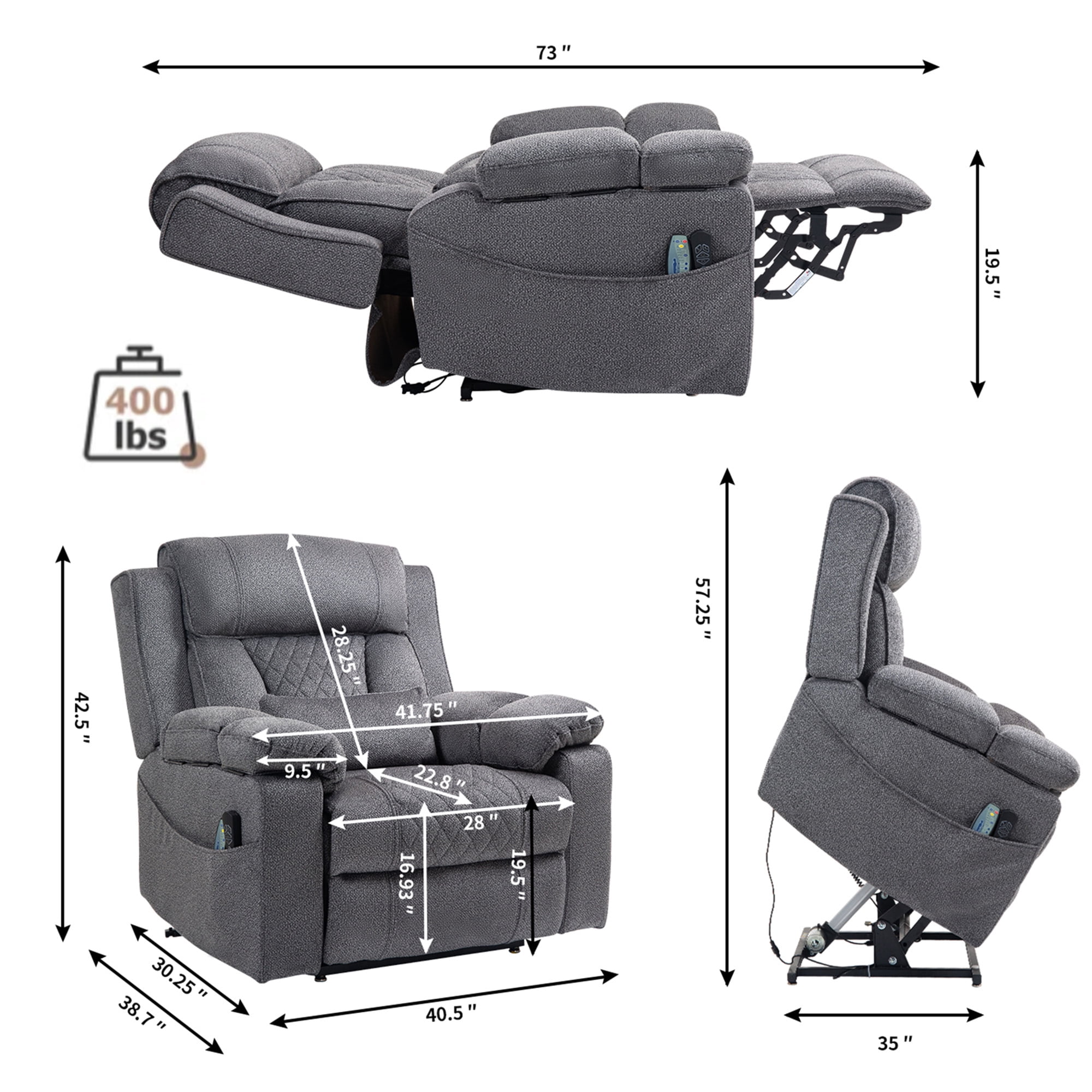 LITVZ 28 inch Extra Wide Lift Recliner Chair for Elderly, Dual Motor, Oversized Power Lift Assist Recliner Chair with Massage Heating & Cup holders & USB for Adults